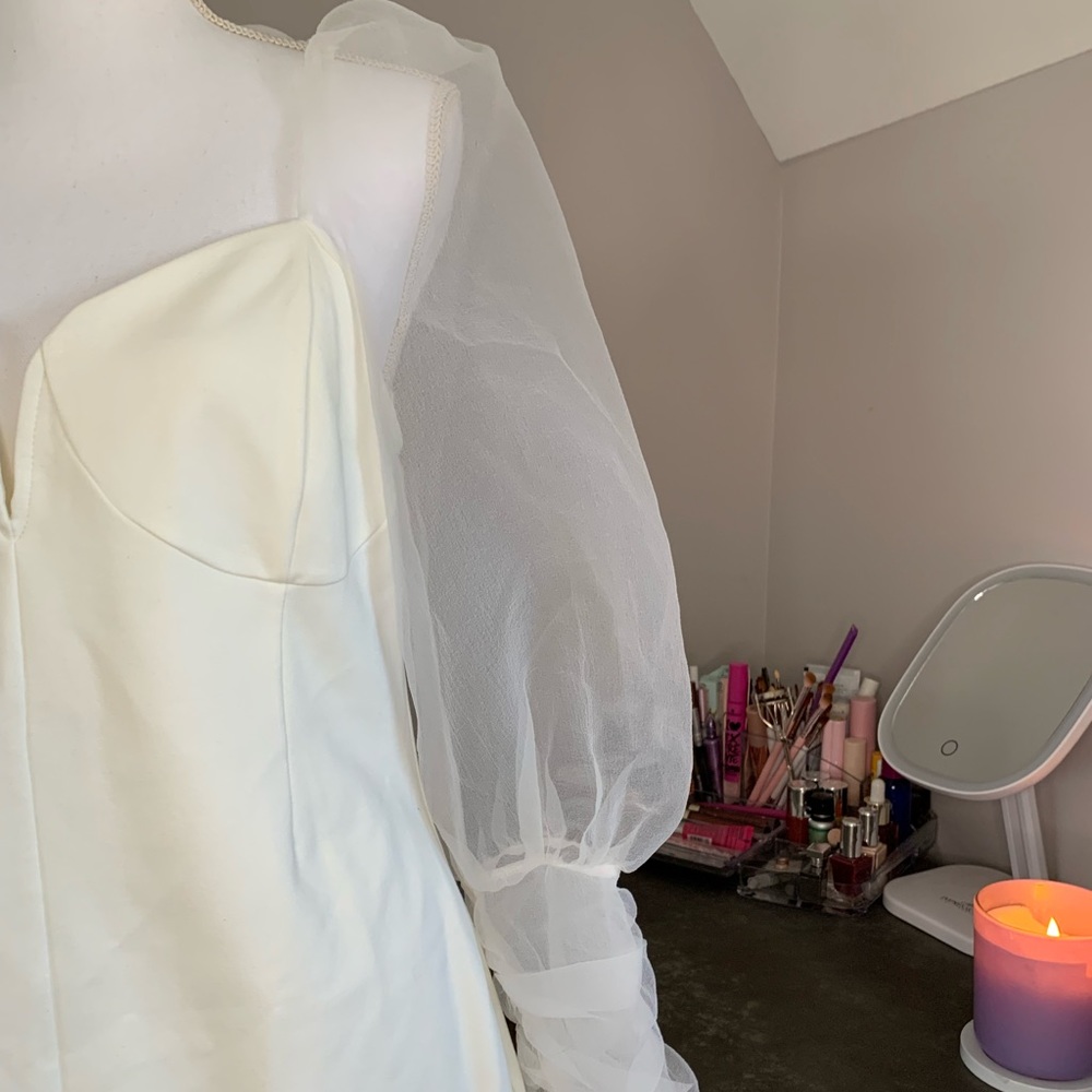 NWT! TOPSHOP white dress with sheer long sleeves - Picture 11 of 14